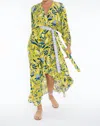 Taj By Sabrina Crippa Belted Wrap Event Dress In Yellow/blue In Yellow