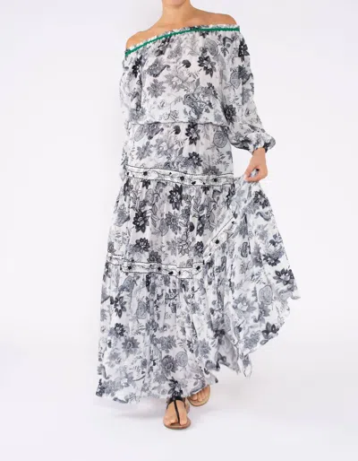Taj By Sabrina Crippa Carolina Skirt In White Fun Flower In Gray