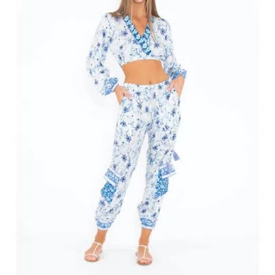 Taj By Sabrina Crippa Celandine Straight Leg Pants In Blue Romantic Border In Multi