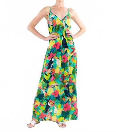 Taj By Sabrina Crippa Loa Maxi Dress In Bright Aqua Tropical Jungle In Green