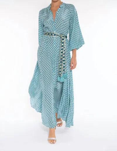 Taj By Sabrina Crippa Long-sleeve Button Down Maxi Dress In Aqua