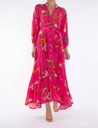 Taj By Sabrina Crippa Long-sleeve Button Down Maxi Dress In Hot Pink