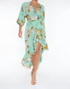 Taj By Sabrina Crippa Long-sleeve Button Down Maxi Dress In Teal In Blue