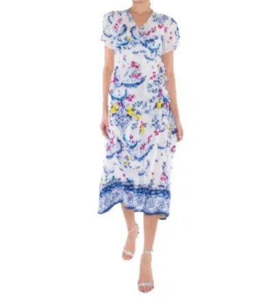 Taj By Sabrina Crippa Oia Midi Dress In Blue Greek Birds In Multi