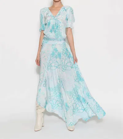 Taj By Sabrina Crippa Rs21 Skirt In Aqua Paisley Floral In Blue