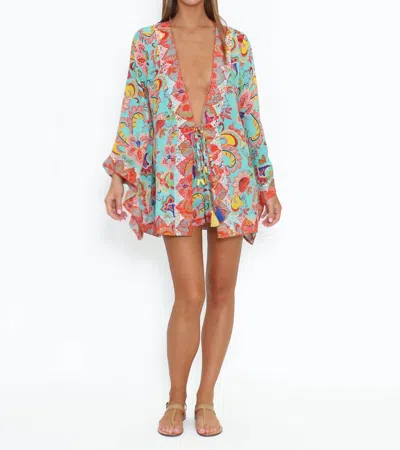 Taj By Sabrina Crippa Scilla Top In Turquoise Happy Flower In Multi