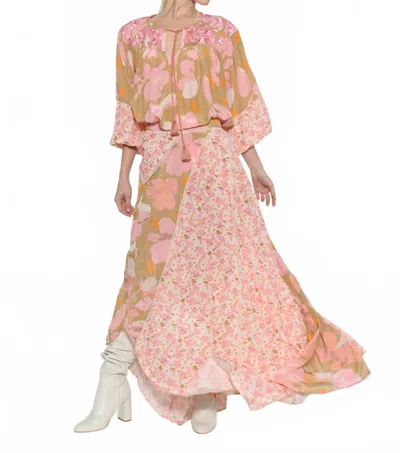 Taj By Sabrina Crippa Sh-4593 Top In Camel Summer Flower In Pink
