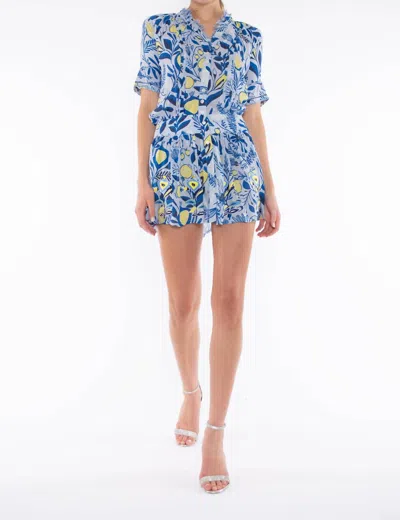 Taj By Sabrina Crippa Skaros Mini Dress In Blue And Yellow Millie Flowers