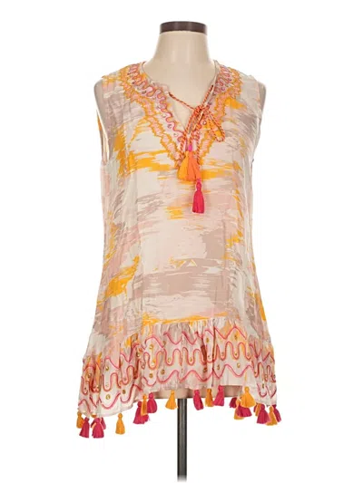 Pre-owned Taj By Sabrina Crippa Sleeveless Silk Top Orange Plunge Neckline Tops