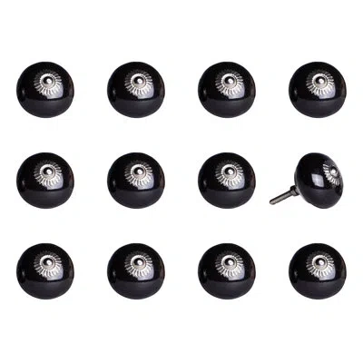 Taj Hotel Hand Painted 1 1/2" Diameter Mushroom Knob In Black,silver
