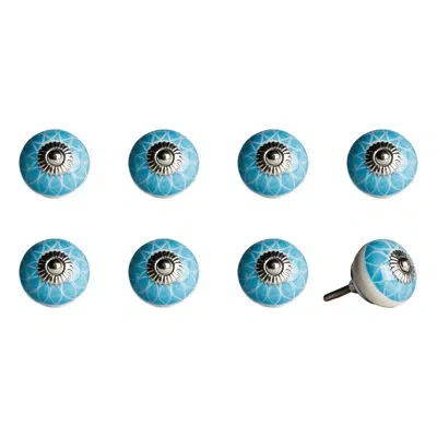 Taj Hotel Hand Painted 1 1/2" Diameter Mushroom Knob In Blue,white,silver