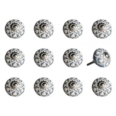 Taj Hotel Hand Painted 1 1/2" Diameter Mushroom Knob In Light Blue,cream