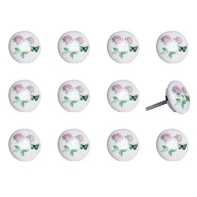 Taj Hotel Hand Painted 1 1/2" Diameter Mushroom Knob Multipack In Pink,green,white