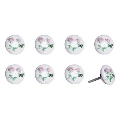 Taj Hotel Hand Painted 1 1/2" Diameter Mushroom Knob Multipack In Pink,green,white