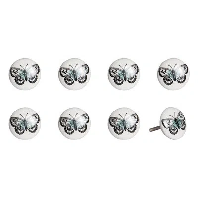 Taj Hotel Hand Painted 1 1/2" Diameter Mushroom Knob Multipack In White,black,light Blue