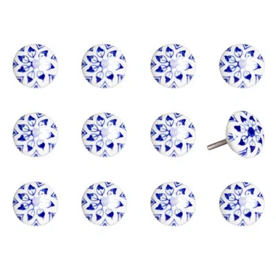Taj Hotel Hand Painted 1 1/2" Diameter Mushroom Knob Multipack In White,blue
