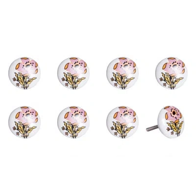 Taj Hotel Hand Painted 1 1/2" Diameter Mushroom Knob Multipack In White,yellow,pink