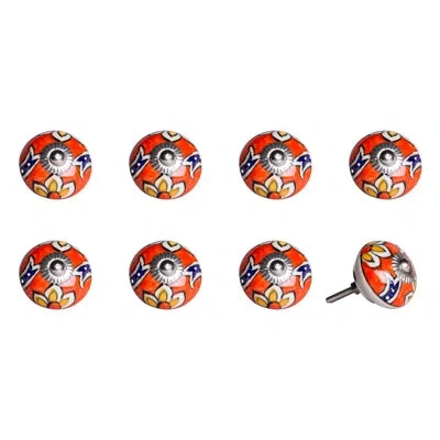 Taj Hotel Hand Painted 1 1/2" Diameter Mushroom Knob In Red,white,blue,yellow