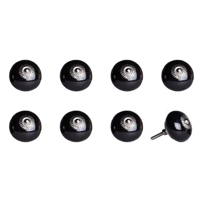 Taj Hotel Hand Painted 1 1/2" Diameter Mushroom Knob In Silver,black