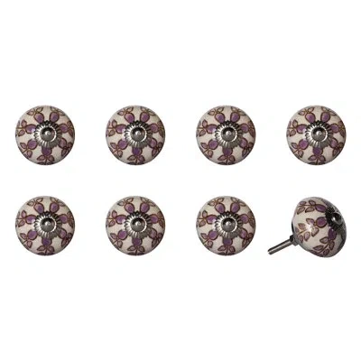 Taj Hotel Hand Painted 1 1/2" Diameter Round Knob In Cream,lavender,brown