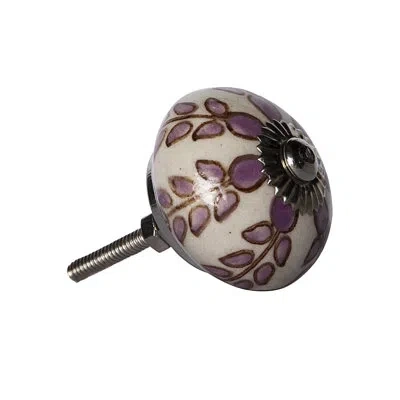 Taj Hotel Hand Painted 1 1/2" Diameter Round Knob In Cream,lavender,brown;crème,lavande,brun