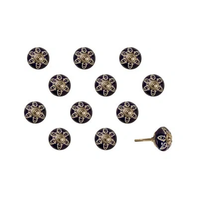 Taj Hotel Hand Painted 1 1/2" Diameter Round Knob In Navy,white