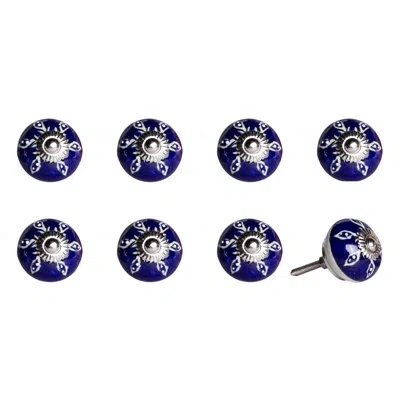 Taj Hotel Hand Painted 1 1/2" Diameter Round Knob In Navy,white