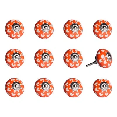 Taj Hotel Hand Painted 1 1/2" Diameter Round Knob In Orange,white