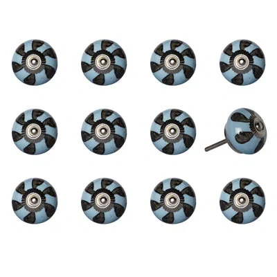 Taj Hotel Hand Painted 1.5" Diameter Mushroom Knob Multipack In Black,blue,silver