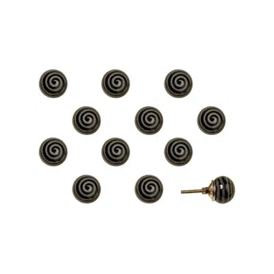 Taj Hotel Hand Painted 1.5" Diameter Mushroom Knob Multipack In Black,gray