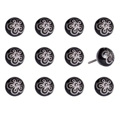 Taj Hotel Hand Painted 1.5" Diameter Mushroom Knob Multipack In Black,silver