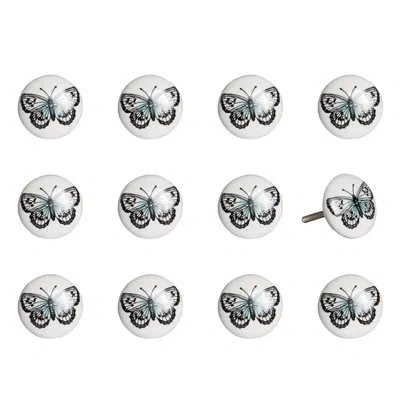 Taj Hotel Hand Painted 1.5" Diameter Mushroom Knob Multipack In Black,white,blue