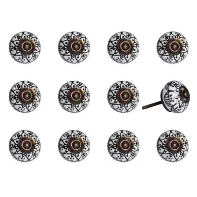 Taj Hotel Hand Painted 1.5" Diameter Mushroom Knob Multipack In Black,white,bronze