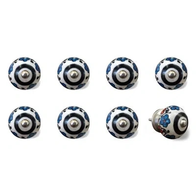 Taj Hotel Hand Painted 1.5" Diameter Mushroom Knob Multipack In Blue,red,black,silver