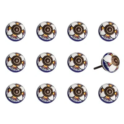 Taj Hotel Hand Painted 1.5" Diameter Mushroom Knob Multipack In Blue,yellow,bronze,white