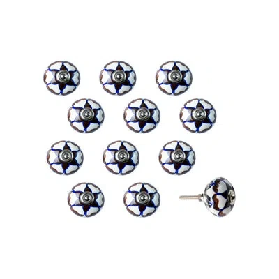 Taj Hotel Hand Painted 1.5" Diameter Mushroom Knob Multipack In Brown,blue,white,silver