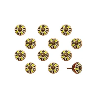 Taj Hotel Hand Painted 1.5" Diameter Mushroom Knob Multipack In Brown;white;black;green