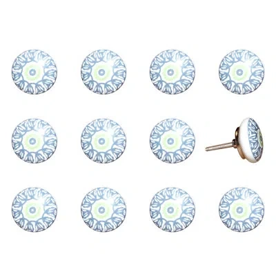 Taj Hotel Hand Painted 1.5" Diameter Mushroom Knob Multipack In Green,blue,bronze