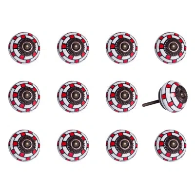 Taj Hotel Hand Painted 1.5" Diameter Mushroom Knob Multipack In Red,bronze,white