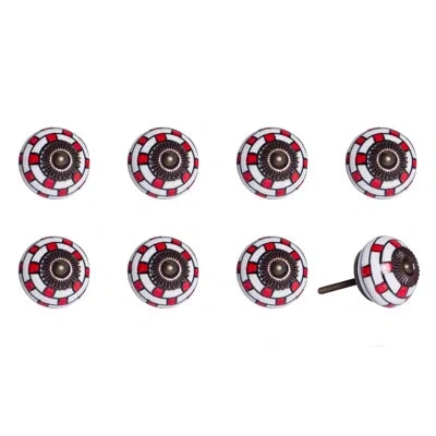 Taj Hotel Hand Painted 1.5" Diameter Mushroom Knob Multipack In Red,white,black,copper