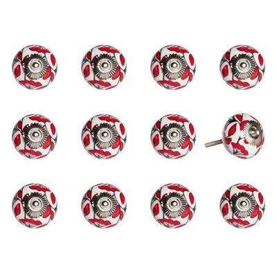 Taj Hotel Hand Painted 1.5" Diameter Mushroom Knob Multipack In Red,white,silver