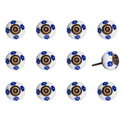 Taj Hotel Hand Painted 1.5" Diameter Mushroom Knob Multipack In White,black,blue,bronze