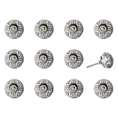 Taj Hotel Hand Painted 1.5" Diameter Mushroom Knob Multipack In White,black,silver