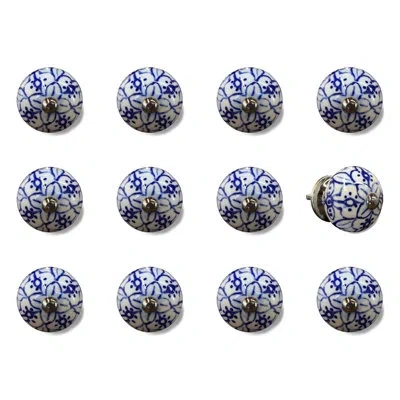 Taj Hotel Hand Painted 1.5" Diameter Mushroom Knob Multipack In White,blue,silver