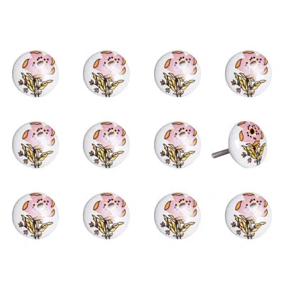 Taj Hotel Hand Painted 1.5" Diameter Mushroom Knob Multipack In White,yellow,pink,black