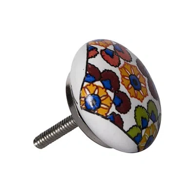 Taj Hotel Hand Painted 1.5" Diameter Mushroom Knob Multipack In Yellow,blue,red,silver
