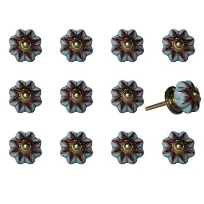 Taj Hotel Hand Painted Flower Novelty Knob Multipack In Sky Blue,orange,navy,bronze