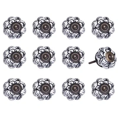 Taj Hotel Hand Painted Flower Novelty Knob Multipack In White,black,silver