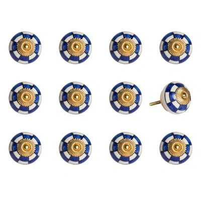 Taj Hotel Handpainted 1.5" Diameter Round Knob Multipack In Blue,white,gold