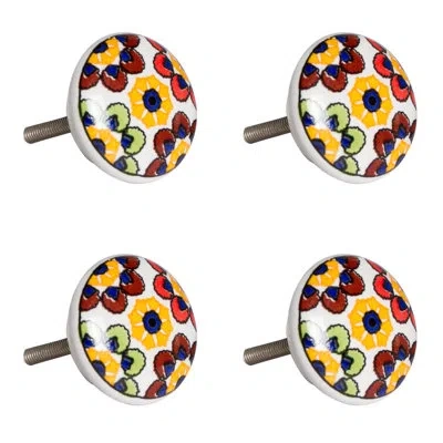 Taj Hotel Handpainted Mushroom Knob In Yellow,red,green